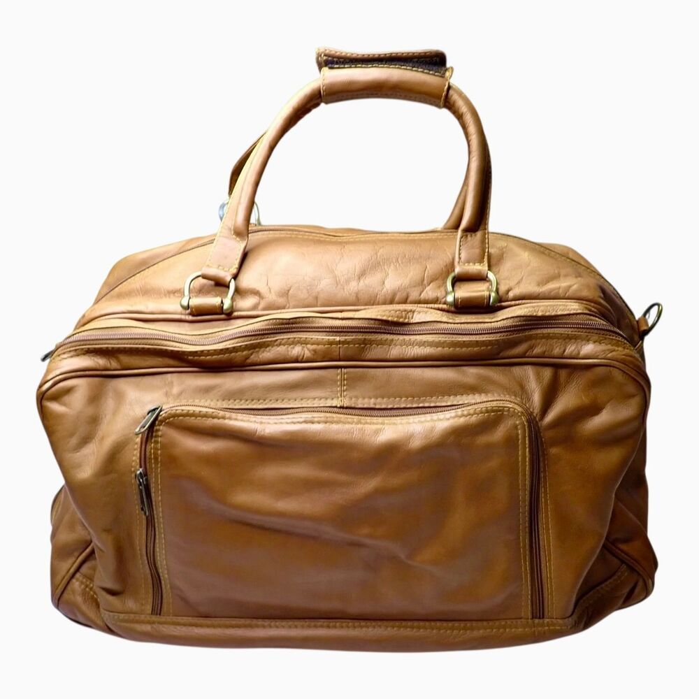 Boulder Ridge Leather Duffle Bag Expandable Large Brown Weekender Travel Vintage